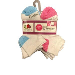 NWT Fruit Of The Loom Girls Low Cut Socks 10 Pairs Small 6-10.5 Durable Cushion